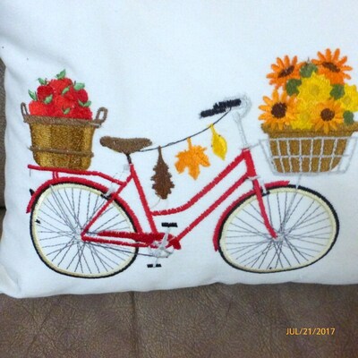 Bike Pillow cover for Fall, Embroidered bicycle pillow, seasonal bike pillow covers - image5